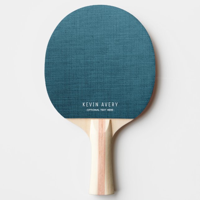 Personalised Simple Blue Linen Texture Ping Pong Paddle (Front)