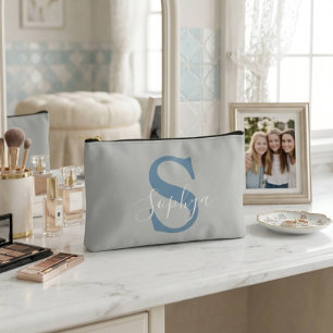 Personalised Simple Blue Monogram Accessory Pouch