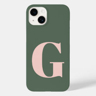 Personalised Simple Bold Monogram Pink and Green Case-Mate iPhone 14 Case