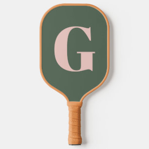 Personalised Simple Bold Monogram Pink and Green Pickleball Paddle
