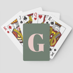 Personalised Simple Bold Monogram Pink and Green Playing Cards