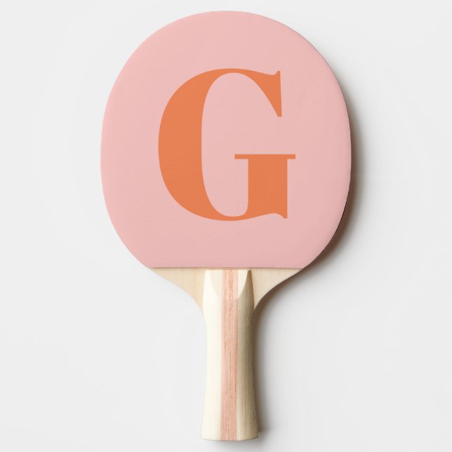 Personalised Simple Bold Monogram Pink and Orange Ping Pong Paddle (Front)