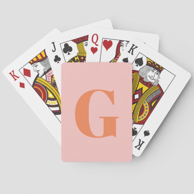 Personalised Simple Bold Monogram Pink and Orange Playing Cards (Back)
