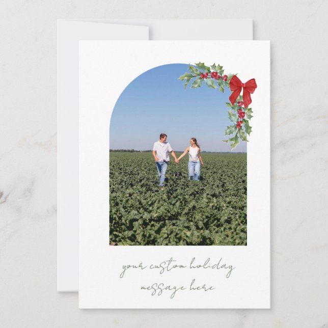 Personalised Simple Christmas Card - Holly  (Front)