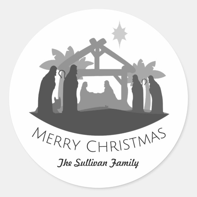 Personalised Simple Christmas Nativity Classic Round Sticker (Front)