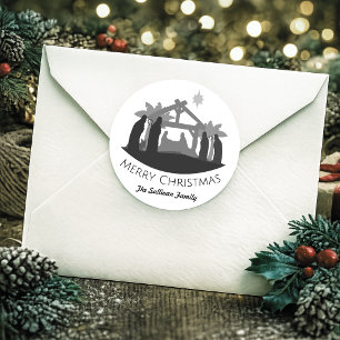 Personalised Simple Christmas Nativity Classic Round Sticker