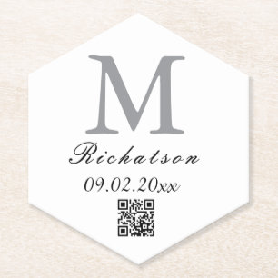 Personalised simple custom Hexagon Pointed QR cord Paper Coaster