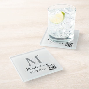 Personalised simple custom QR cord office Glass Coaster