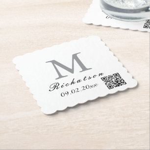 Personalised simple custom Scalloped SquareQR cord Paper Coaster
