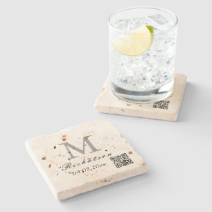 Personalised simple custom Travertine QR cord Stone Coaster