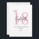 Personalised Simple Daughter 18th Birthday Card<br><div class="desc">Personalised Simple Pink 18th Birthday Card for Daughter: Celebrate your daughter’s milestone in the sweetest way with this simple pink 18th birthday card. The design features a soft pink number “18”, elegant script text, and a small heart accent — creating a timeless, feminine look that perfectly expresses love and pride....</div>