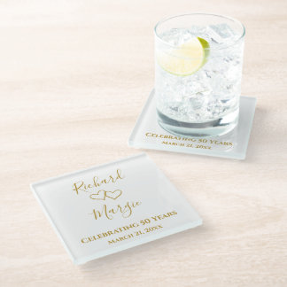 Personalised Simple Elegant 50th Anniversary Gift Glass Coaster