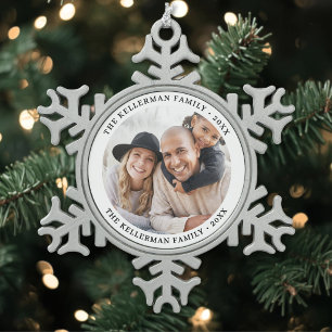 Personalised Simple Family Photo Christmas Snowflake Pewter Christmas Ornament