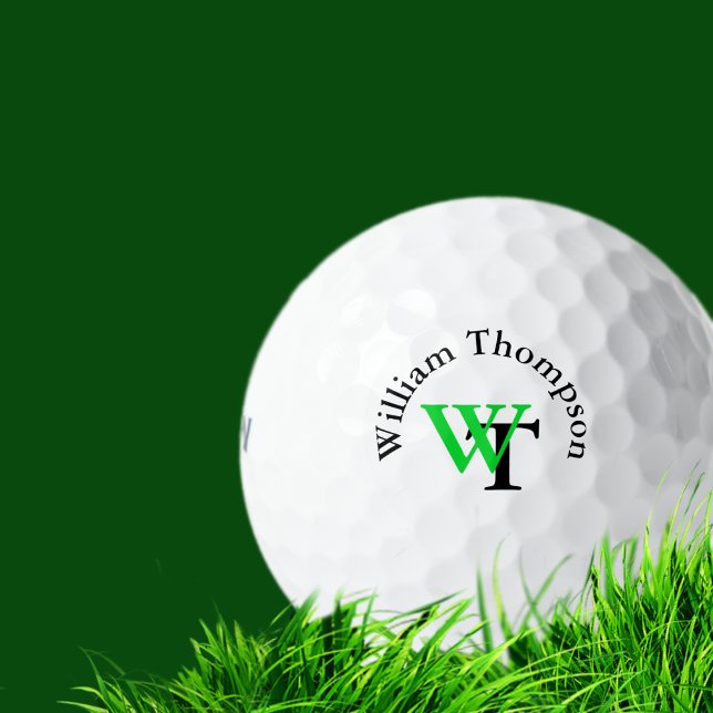 Personalised simple green/black monogram golf balls (Creator Uploaded)