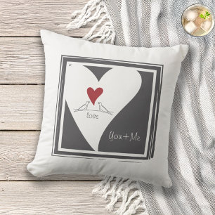 Personalised Simple Modern Birds in Love Red Heart Cushion