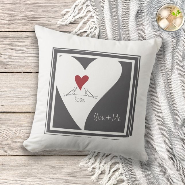 Personalised Simple Modern Birds in Love Red Heart Cushion (Creator Uploaded)
