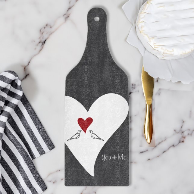 Personalised Simple Modern Birds in Love Red Heart Cutting Board (Creator Uploaded)