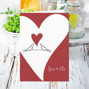 Personalised Simple Modern Birds in Love Red Heart Holiday Card