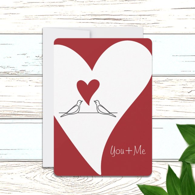 Personalised Simple Modern Birds in Love Red Heart Holiday Card (Creator Uploaded)