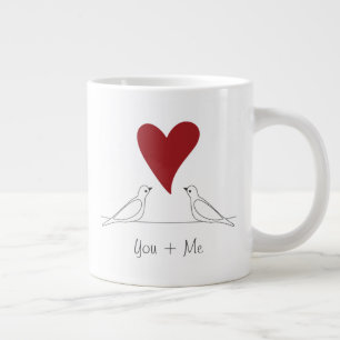 Personalised Simple Modern Birds in Love Red Heart Large Coffee Mug