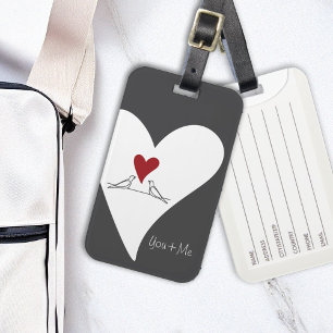 Personalised Simple Modern Birds in Love Red Heart Luggage Tag