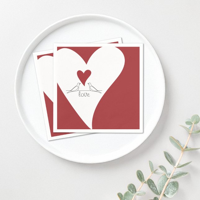 Personalised Simple Modern Birds in Love Red Heart Napkin (Creator Uploaded)