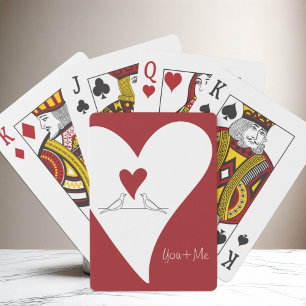 Personalised Simple Modern Birds in Love Red Heart Playing Cards