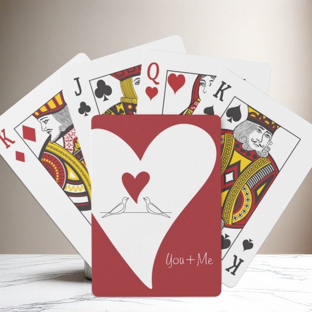 Personalised Simple Modern Birds in Love Red Heart Playing Cards (Creator Uploaded)