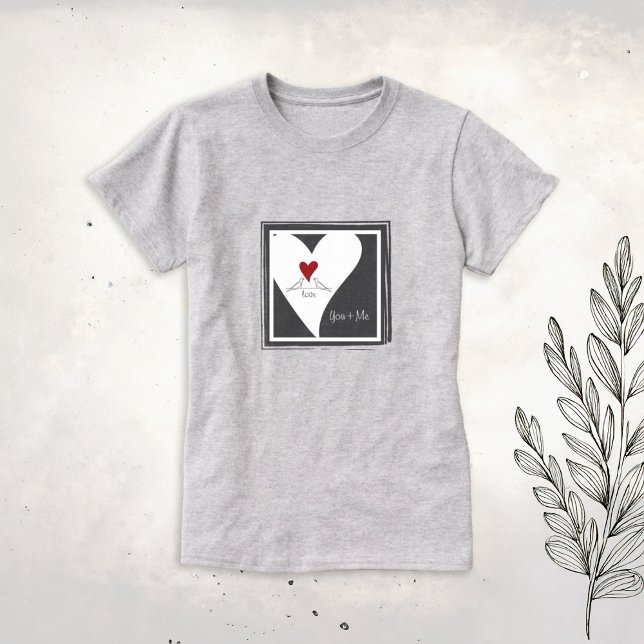 Personalised Simple Modern Birds in Love Red Heart T-Shirt (Creator Uploaded)
