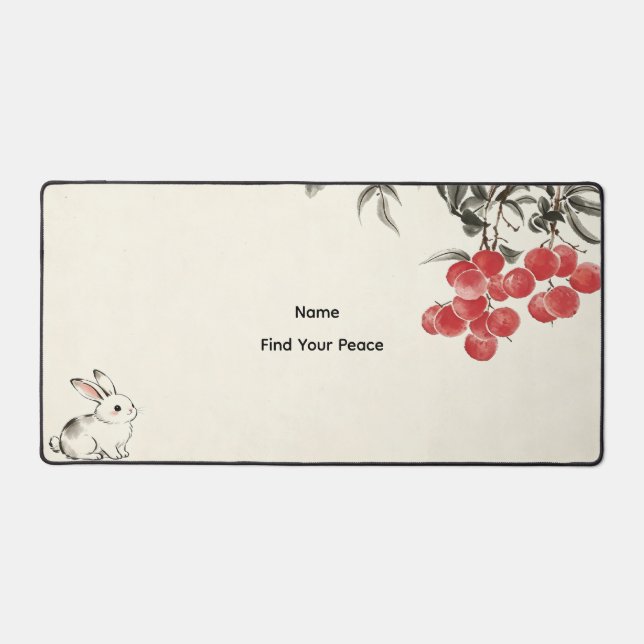 Personalised Simple Modern Bunny Lychee Desk Mat (Front)