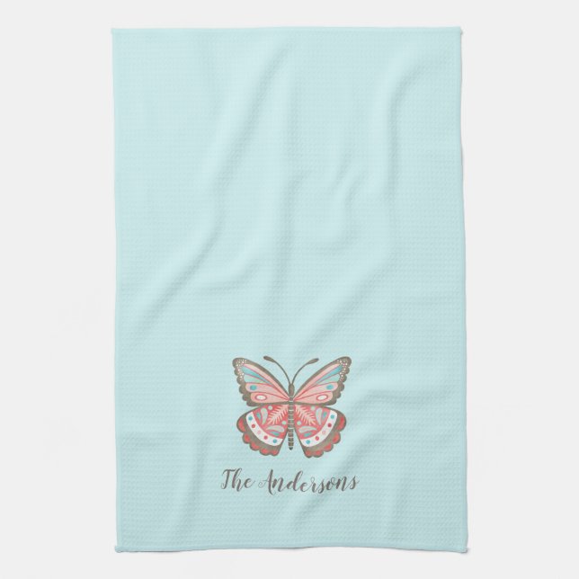 Personalised Simple Modern Butterfly Tea Towel (Vertical)