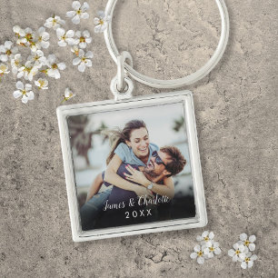 Personalised Simple Modern Elegant Script Photo Key Ring