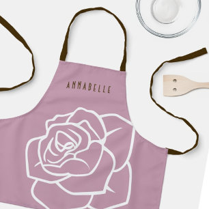 Personalised Simple Modern Floral Pink Rose Kids Apron