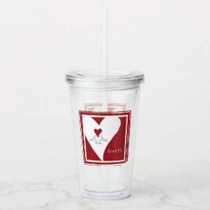Personalised Simple Modern Love Birds Red Heart Acrylic Tumbler