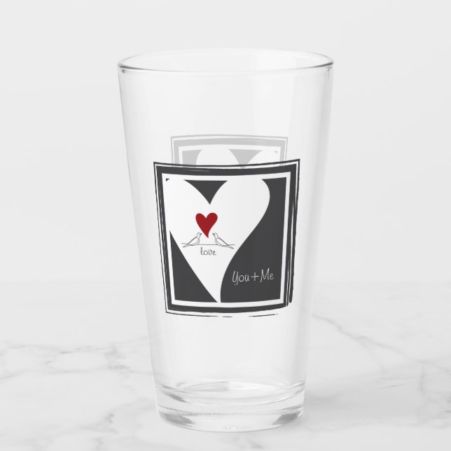 Personalised Simple Modern Love Birds Red Heart Glass (Front)