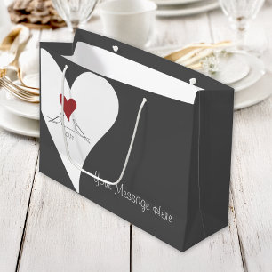 Personalised Simple Modern Love Birds Red Heart Large Gift Bag