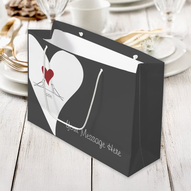 Personalised Simple Modern Love Birds Red Heart Large Gift Bag (Creator Uploaded)