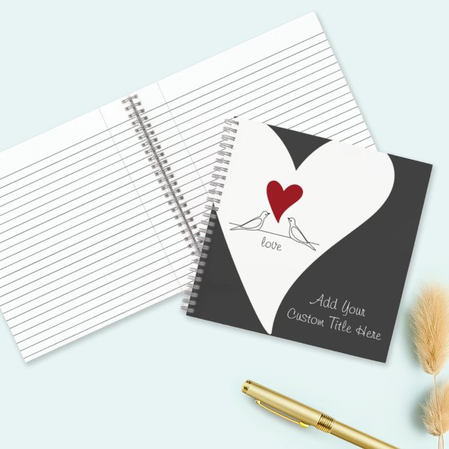 Personalised Simple Modern Love Birds Red Heart Notebook (Creator Uploaded)