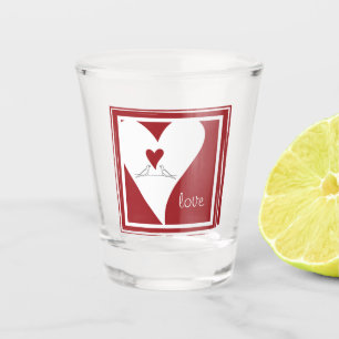 Personalised Simple Modern Love Birds Red Heart Shot Glass