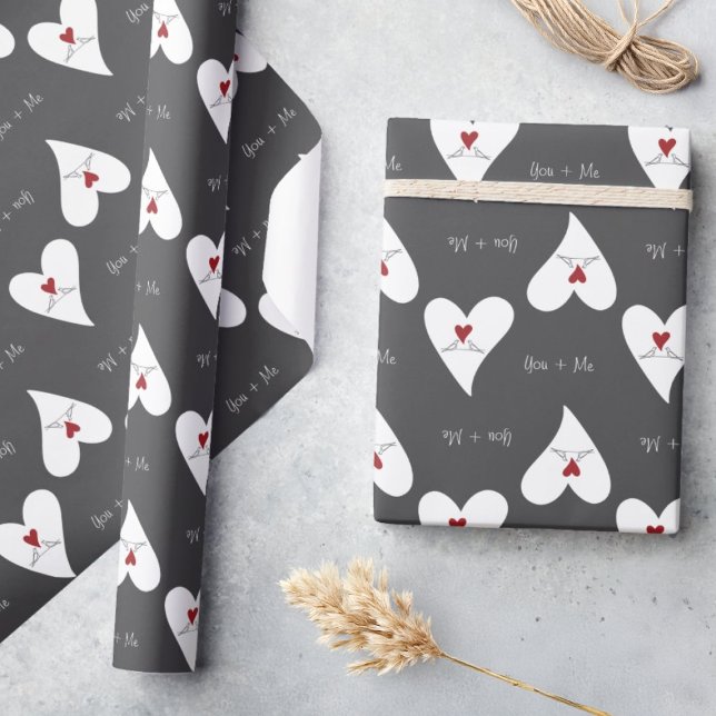 Personalised Simple Modern Love Birds Red Heart Wrapping Paper (Creator Uploaded)