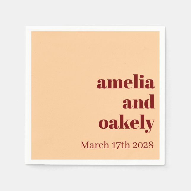 Personalised Simple Modern Minimal Mono Wedding  Napkin (Front)