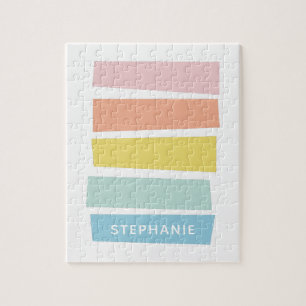 Personalised Simple Modern Pastel Shape Stripes Jigsaw Puzzle