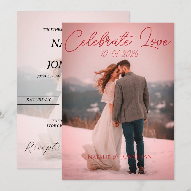 Personalised Simple Modern winter Wedding card (Front/Back)
