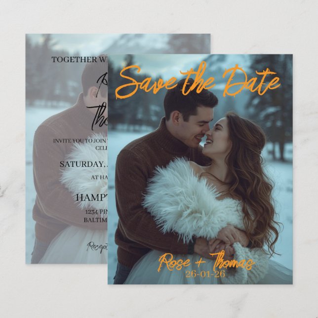 Personalised Simple Modern Winter Wedding card (Front/Back)
