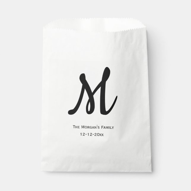 personalised simple monogram add your name wedding favour bag (Front)