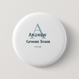 personalised simple monogram groom team groomsmen 6 cm round badge