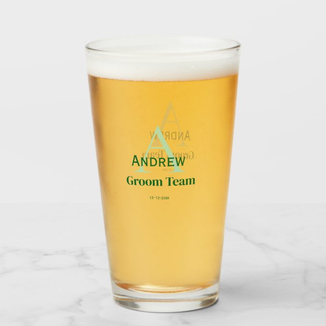 personalised simple monogram groom team groomsmen  glass (Front Filled)