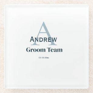 personalised simple monogram groom team groomsmen glass coaster