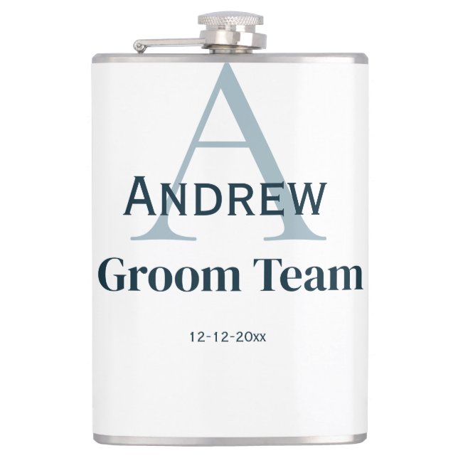 personalised simple monogram groom team groomsmen  hip flask (Front)