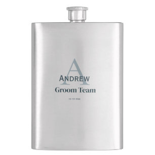 personalised simple monogram groom team groomsmen  hip flask